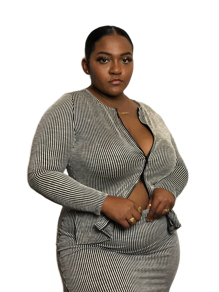 Ness Level Boutique | Sugar Baby Long Sleeve Front Zip Dress THICC