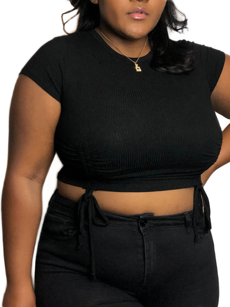 Angel Ruched Crop Top- Black