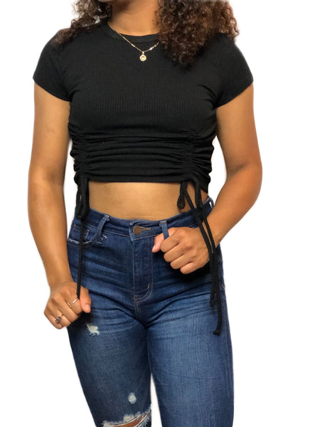 Angel Ruched Crop Top- Black