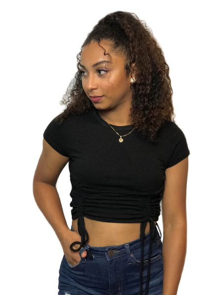 Angel Ruched Crop Top- Black