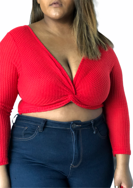 Bonita Long Sleeve Crop Top - Red