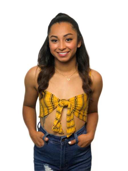 Necia Front Tie Striped Cropped Cami- Mustard