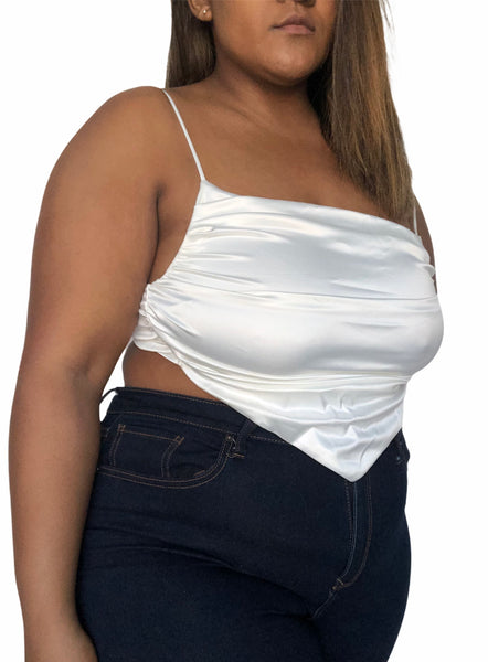 Pearls Satin Ruched Crop Top