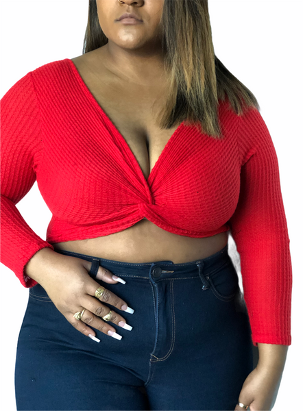 Bonita Long Sleeve Crop Top - Red