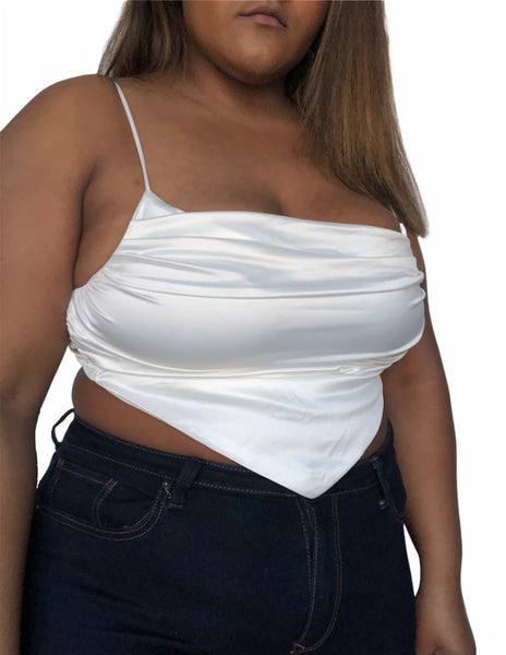 Pearls Satin Ruched Crop Top